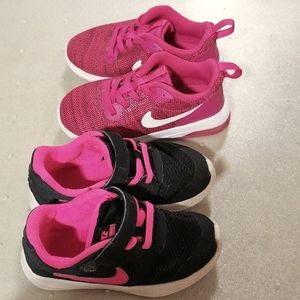 Nike sports shoes two pair together.size 8.5 and 9